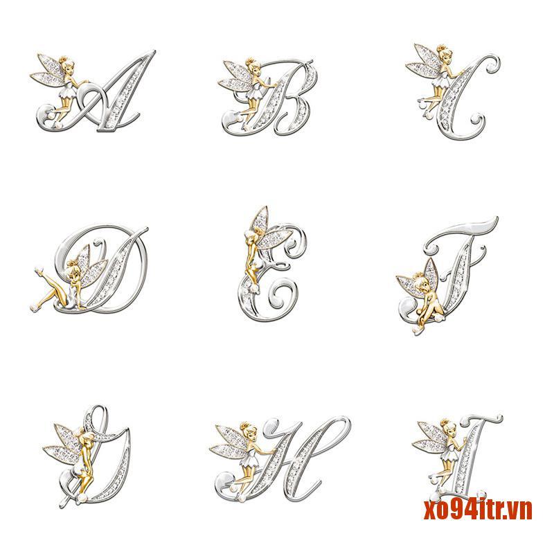 XOITR  New Metal Crystal English Letter Word Brooch Women Elf Angel Shirt Lapel P