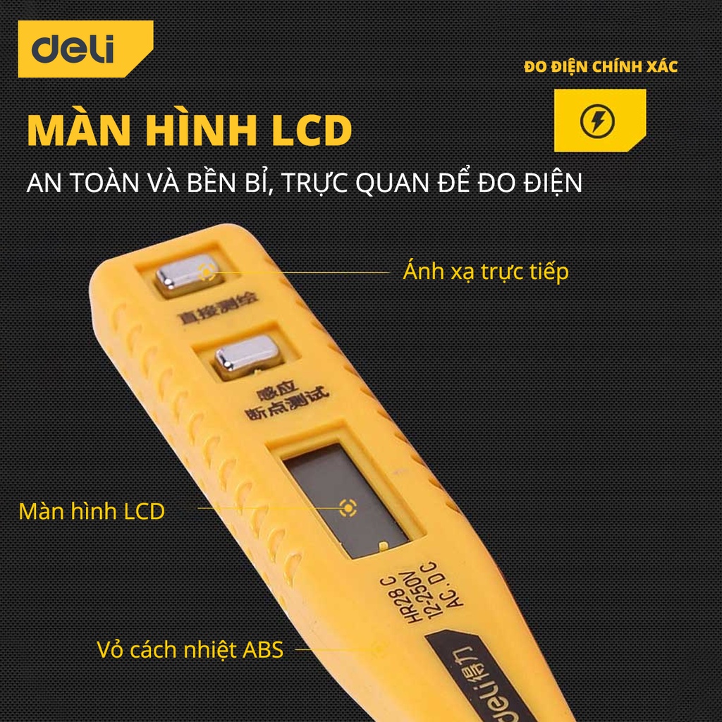 Bút Thử Điện Deli Chính Hãng 12-250V - Màn Hình Hiển Thị LED Kỹ Thuật Số Thuận Tiện - Vỏ Bút An Toàn - DL8005 / EDL8003