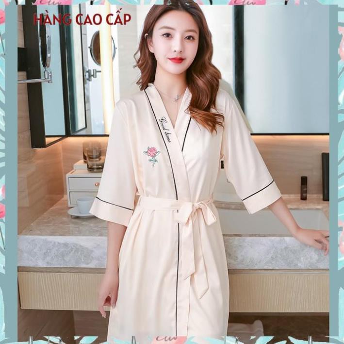 Áo choàng hoa hồng kimono viền sang trọng áo ngủ cao cấp Thư Thư [HÀNG CAO CẤP]