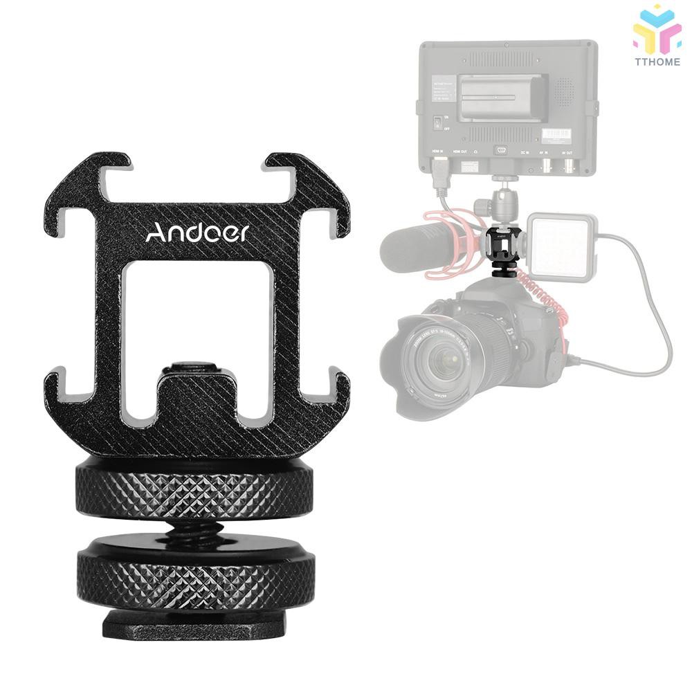 T&T Andoer 3 Cold Shoe Mount Adapter On-Camera Mount Adapter for Canon Nikon Sony DSLR Camera for LED Video Light Microp