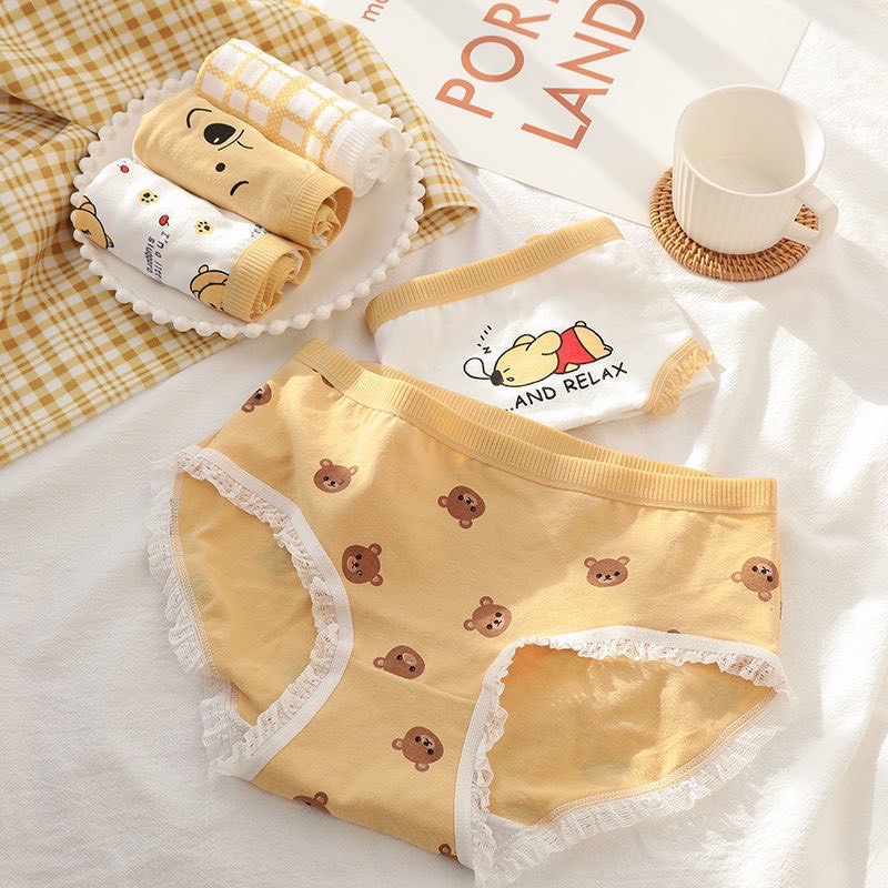 Quần Lót Nữ Cotton Cute Dễ Thương Hình Gấu Vàng Siêu Hot