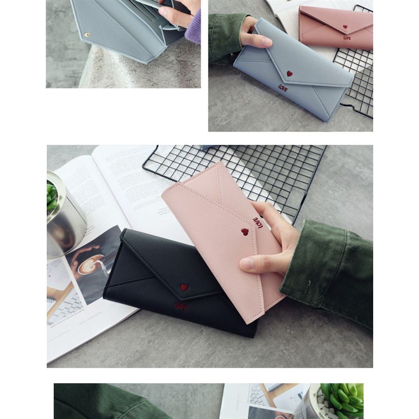 Ví cầm tay nữ dài Love dáng bì thư da mềm khóa bấm size 19 | BigBuy360 - bigbuy360.vn