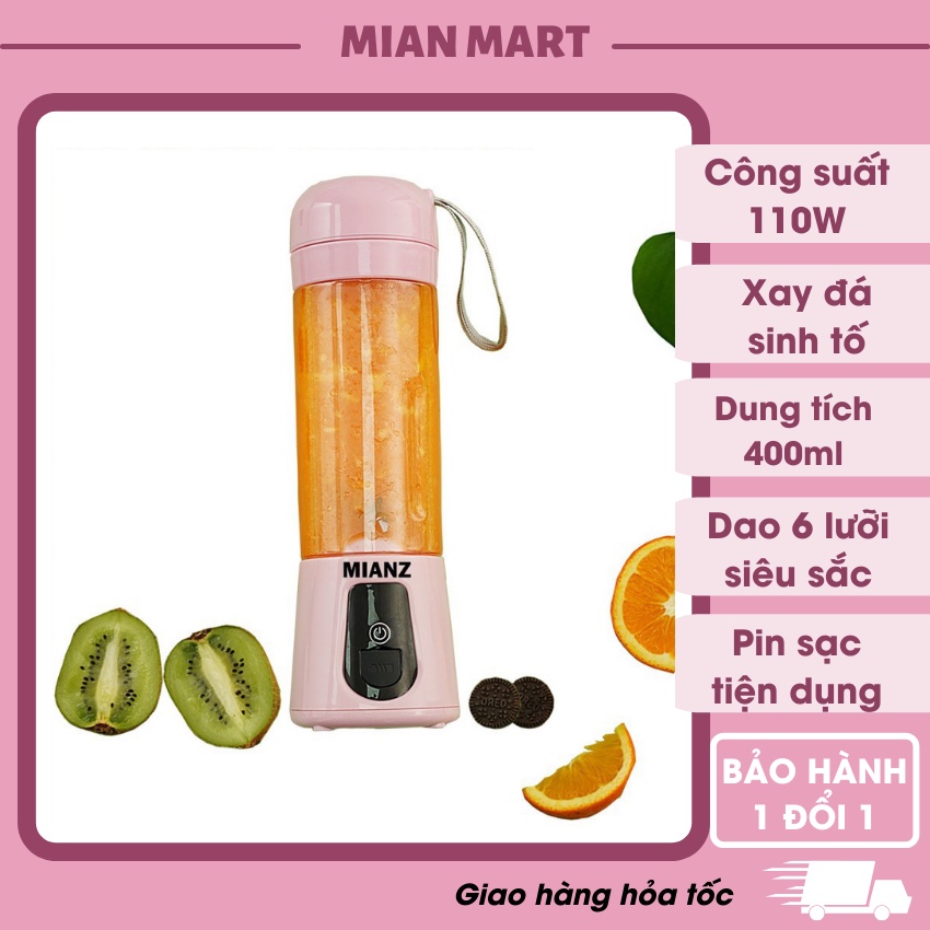 Máy xay sinh tố cầm tay, máy xay mini MIANZ 6 lưỡi sạc pin tiện dụng 420ml, công suất 110w - MIAN MART