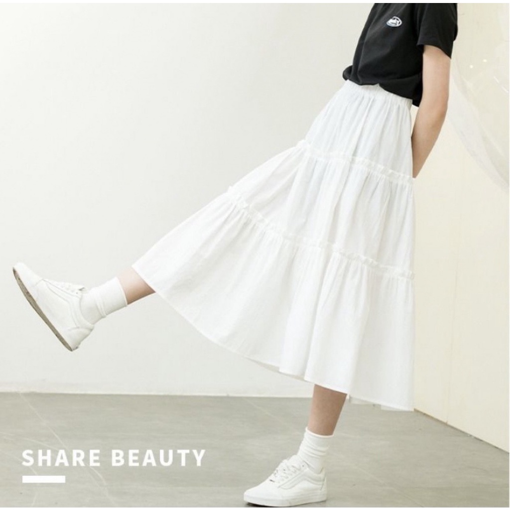 Chân váy dài nữ NHẬT LINH chân váy dáng xòe nhún bèo dài qua gối - CV444