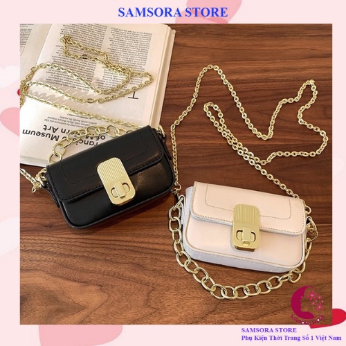 Túi xách mini nữ đeo chéo nhỏ đẹp đeo vai khóa xoay dọc da trơn mềm Samsora store TDC2109