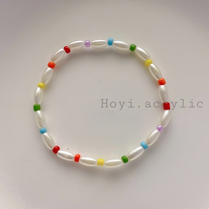 Vòng tay xỏ hạt giả trai phối cườm màu cầu vồng /Hoyi.acrylic