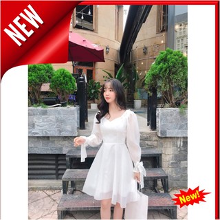 Váy Đầm công chúa Vải cotton lụa phối voan Tay dài cột nơ Kiểu dáng xinh xắn dễ thương (D-214E)