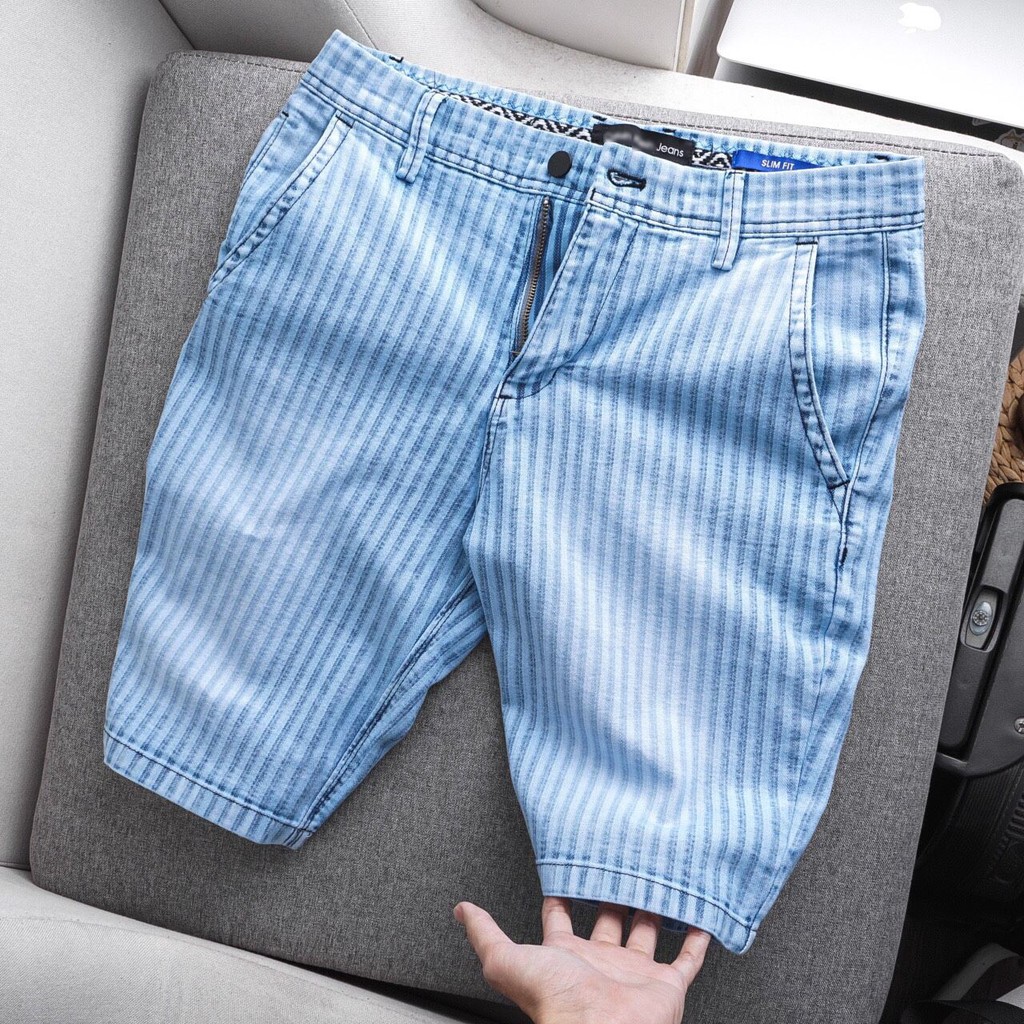 Quần short nam kaki giả jeans Cê Ka cao cấp 5M - Thiết kế sọc ẩn trẻ trung & năng động. Code 2