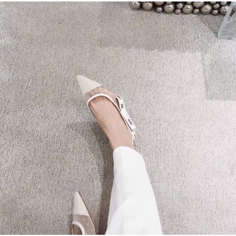 Sandal cd lưới bi nơ quai sau gót nhọn cao fullbox