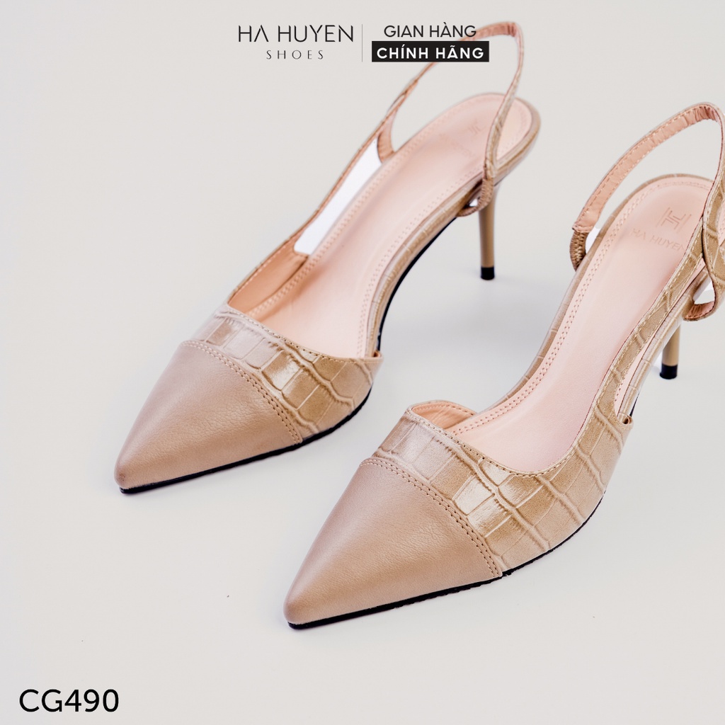 Giày cao gót nữ Hà Huyền Shoes mũi nhọn captoe quai đan hông chân gót nhọn 8 phân - CG490