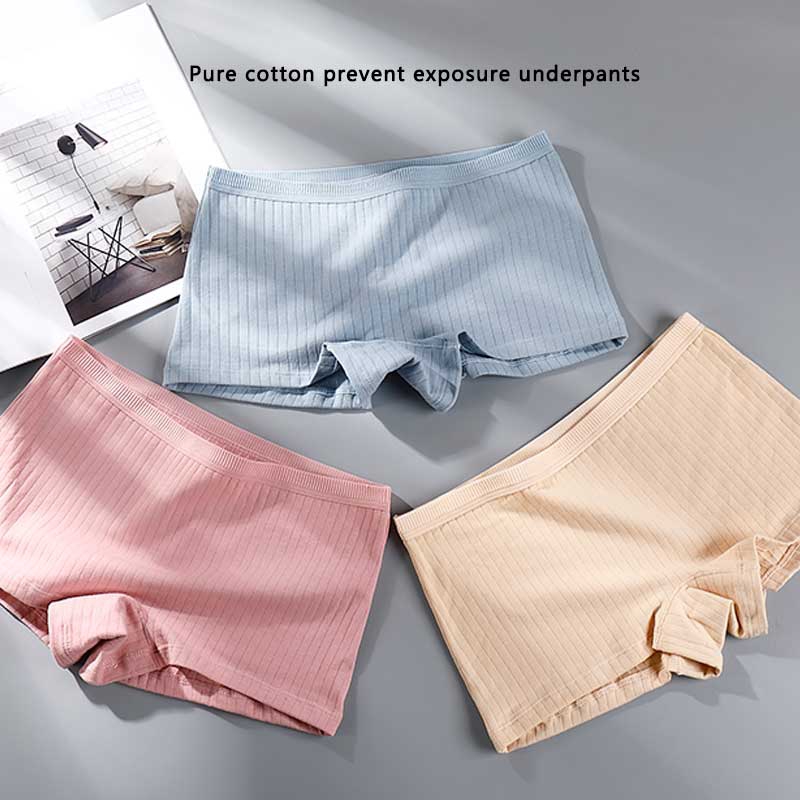 Threaded Cotton Boyshort Women Sexy Panties Mid-Waist Underwear Seamless Lingerie Female Anti-glare Intimates