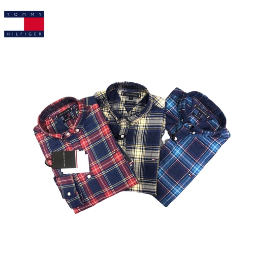 Áo Sơ Mi Tommy Hilfiger Dài Tay Họa Tiết Kẻ Ô Vải Oxford Dày Dặn Dáng Ôm Cho Nam