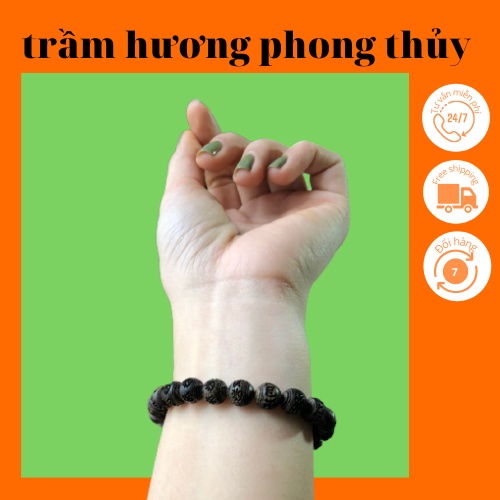 vòng tay đơn trầm sánh khắc kinh Om Mani Padme Hum cầu an