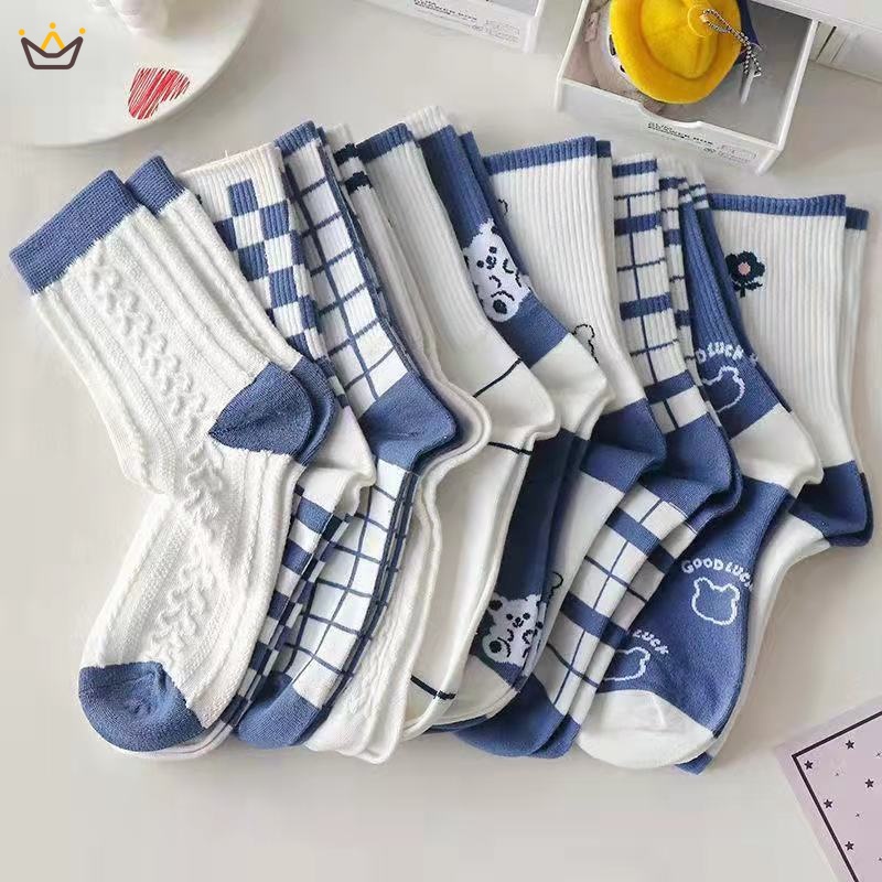 Vớ cổ cao vải cotton co giãn hoạ tiết kẻ sọc phong cách Ulzzang Hàn Quốc cho nam nữ MM