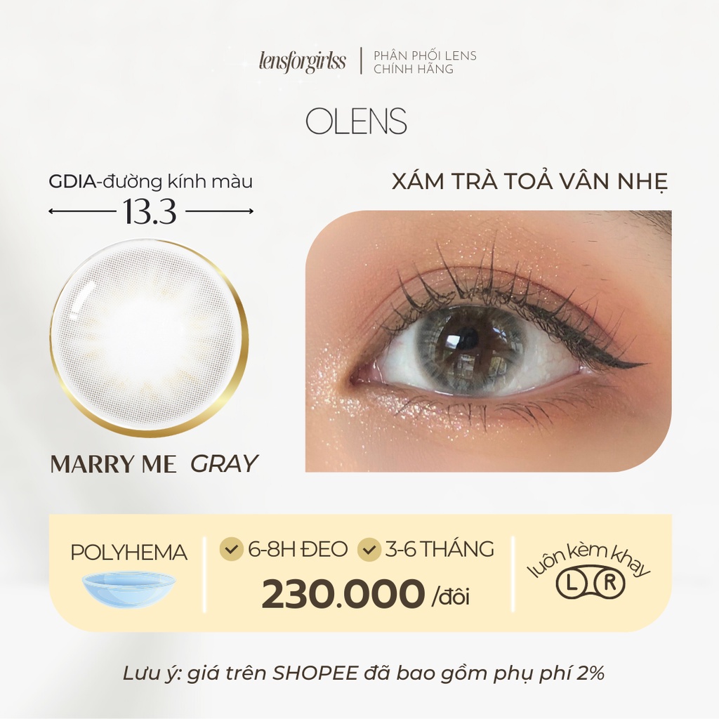 Kính áp tròng xám trà MARRY ME GRAY chính hãng Olens | HSD 3-6 tháng | Lens cận