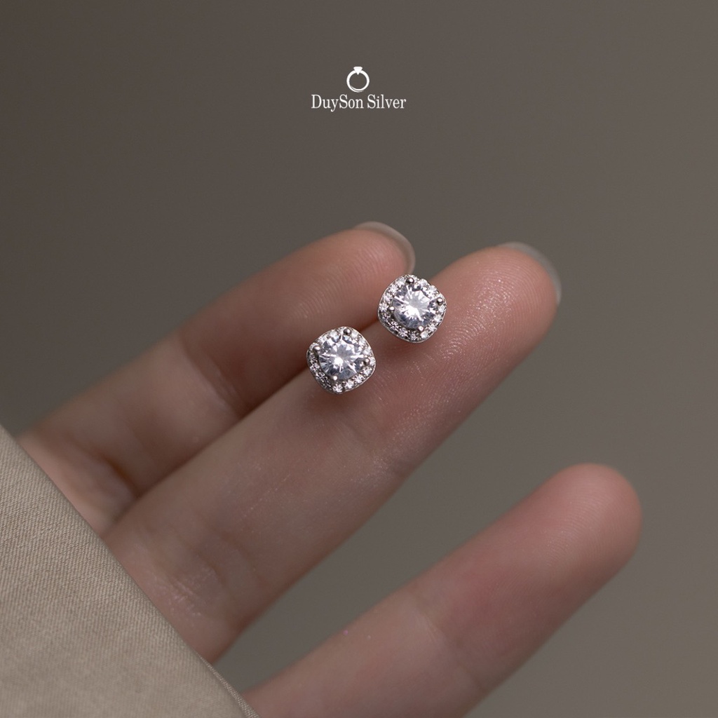 Bông tai bạc nữ hình vuông đính đá sang trọng lấp lánh, khuyên tai bạc 925 DUYSON SILVER ( Giá bán/1 đôi) SILVER