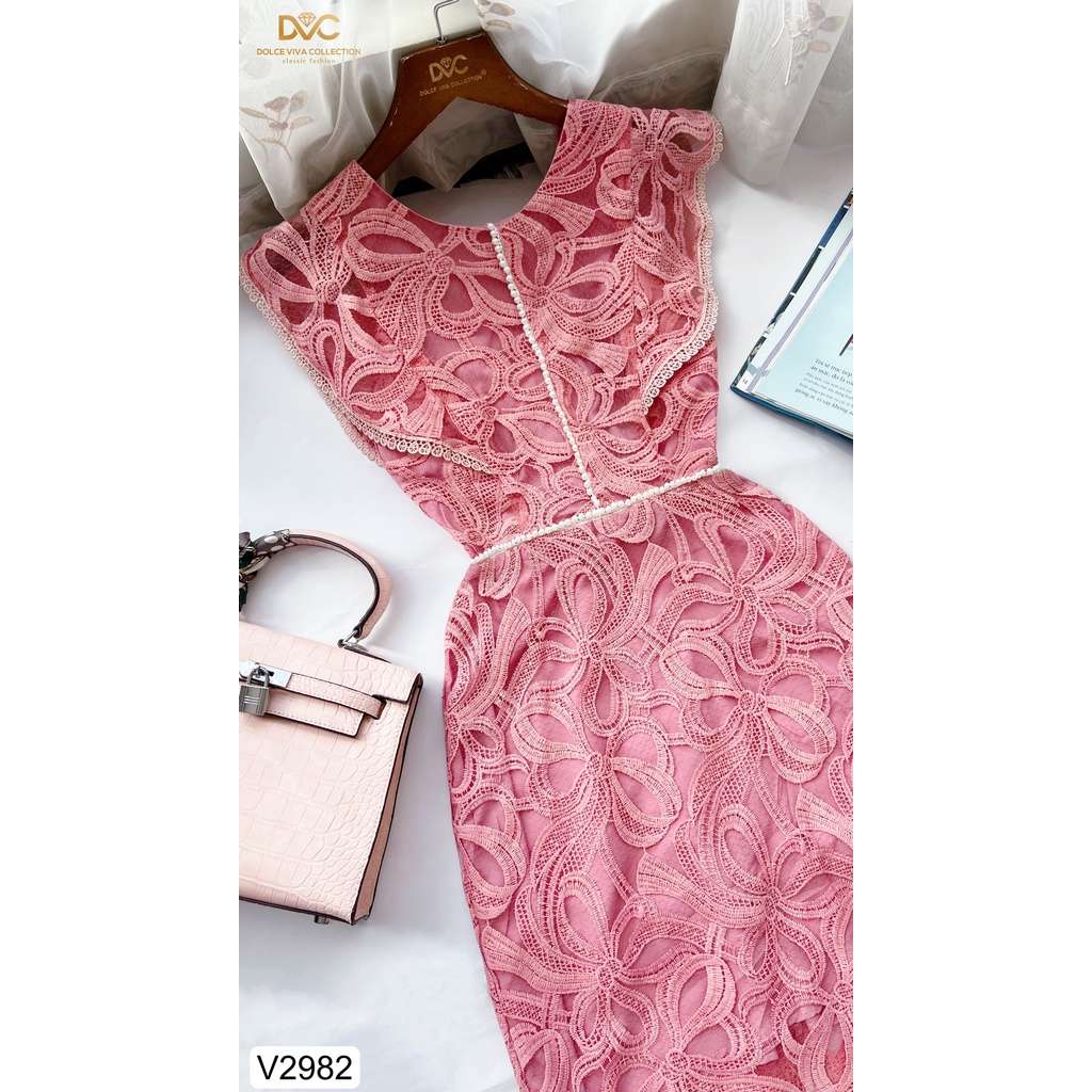 VÁY REN HỒNG TAY CÁNH TIÊN V2982- DOLCE VIVA COLLECTION