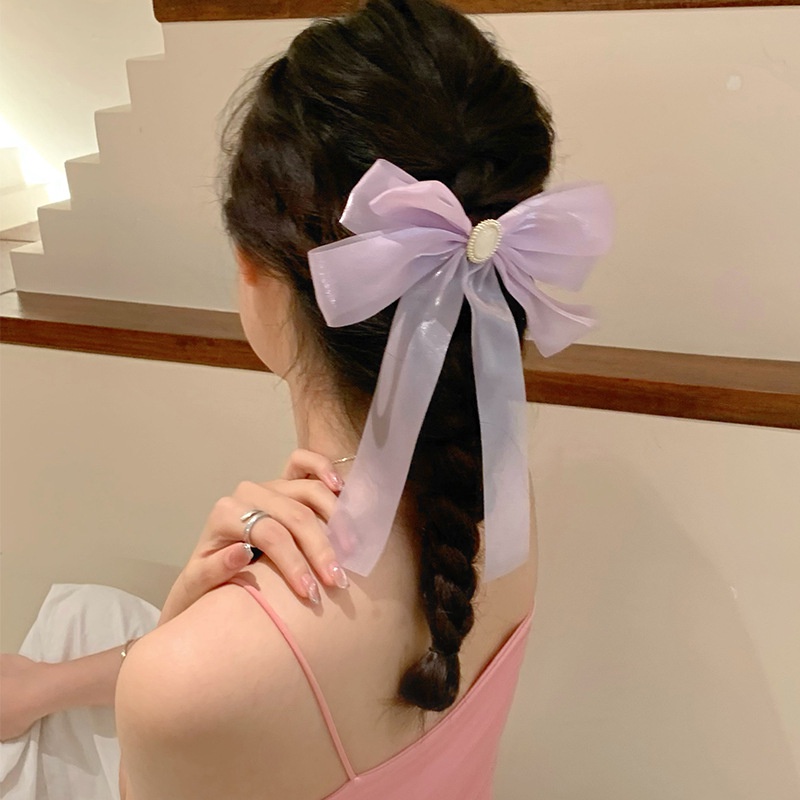 Dây Cột Tóc Hình Nơ Đính Ngọc Trai Thời Trang Hàn Quốc