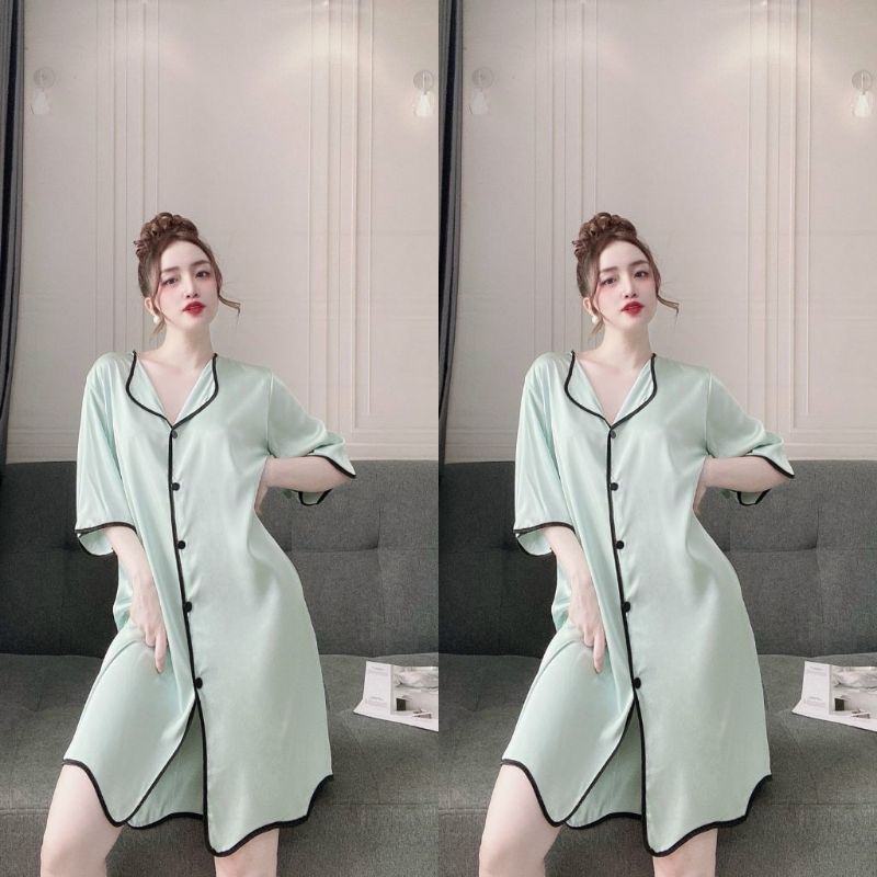Đầm nữ ngũ kèm quần trong chất lụa satin mềm mịn form thoải mái, bộ váy mặc nhà nữ hot