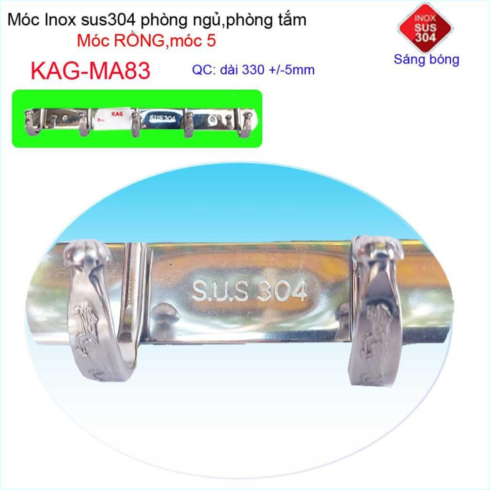 Móc rồng treo quần áo inox 304 cao cấp dày, móc Kace 5 móc treo đồ nhà tắm KAG-MA83