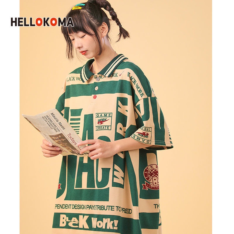 Áo polo Ngắn Tay In Chữ Over Phong Cách Hip Hop Mỹ Cho Nam