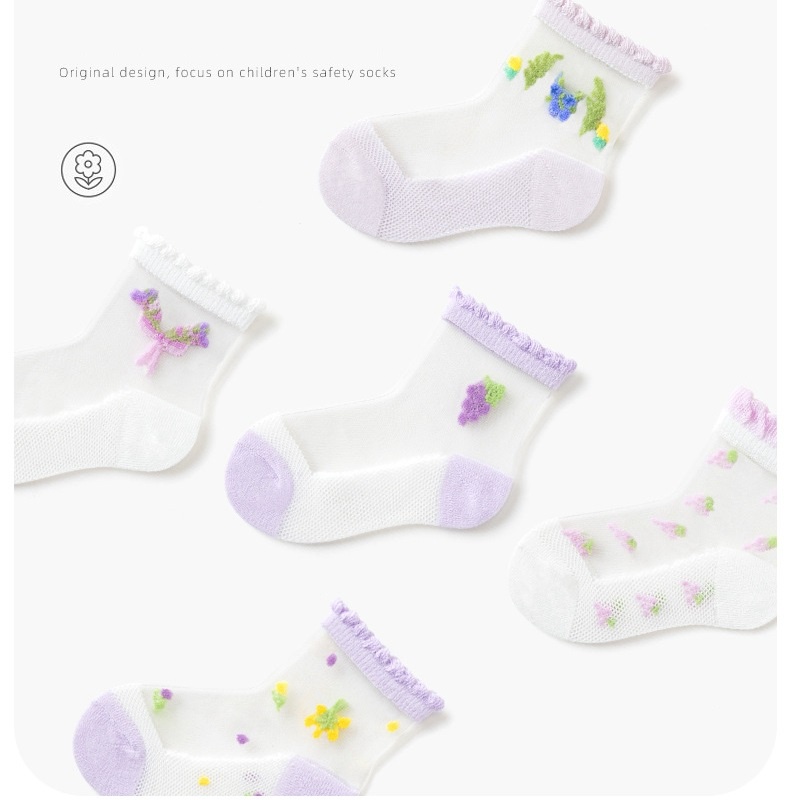 Set 5 Đôi Vớ Cotton Siêu Mỏng Họa Tiết Trái Cây Hoạt Hình Dành Cho Bé Gái 1-12 Tuổi