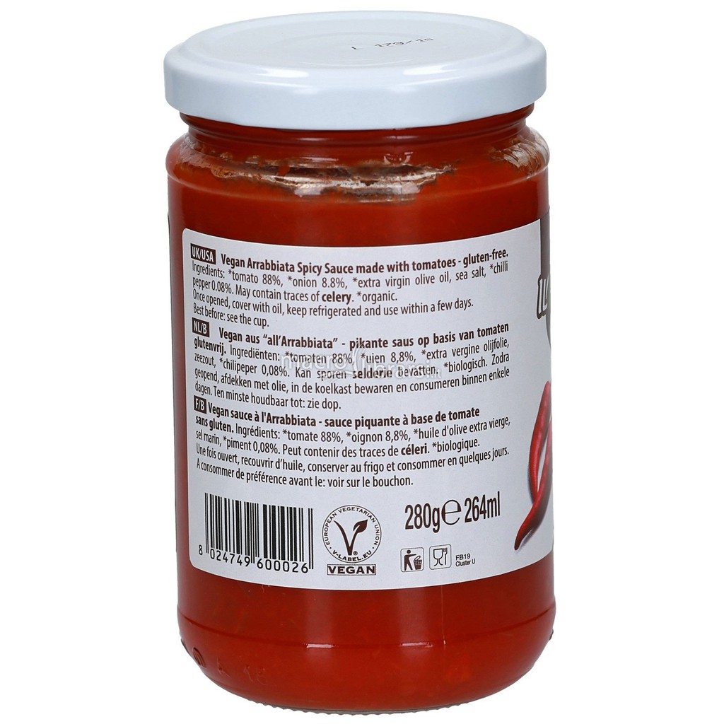 Sốt cà chua Arrabbiata hữu cơ 280g Organic Arrabbiata Sauces