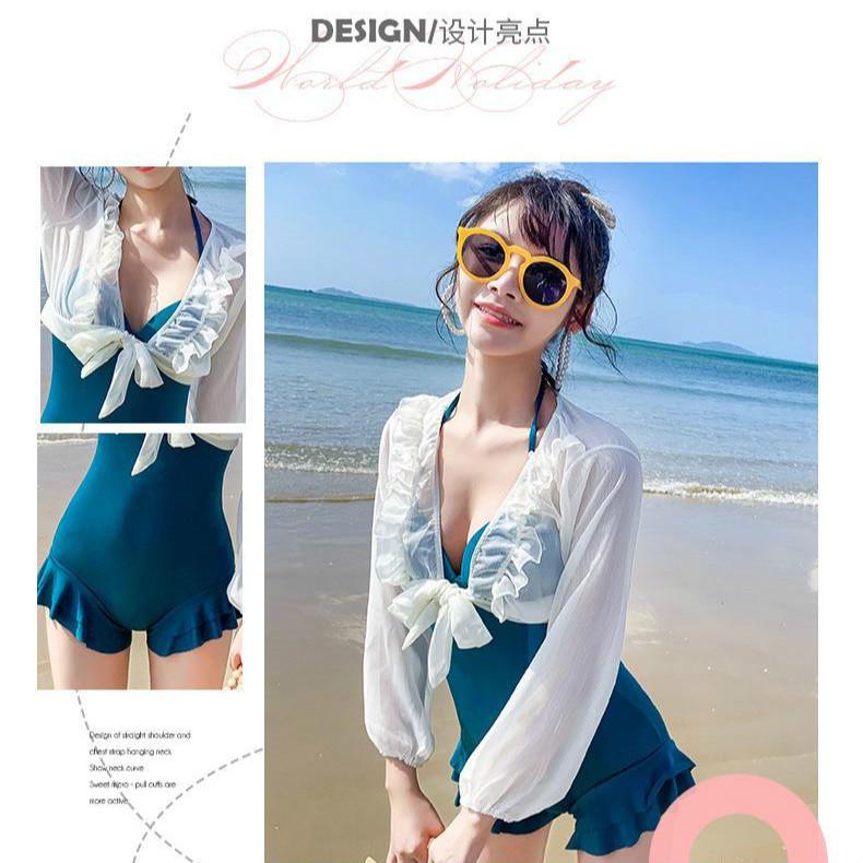 Women's swimwear cover belly slime Korean style swimsuit + Long sleeve blouse INS two-piece set | BigBuy360 - bigbuy360.vn