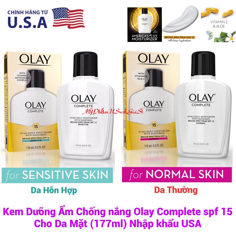 Kem Dưỡng Ẩm Chống nắng Olay Complete SPF 15 Cho Da Mặt (177ml) Nhập khẩu USA