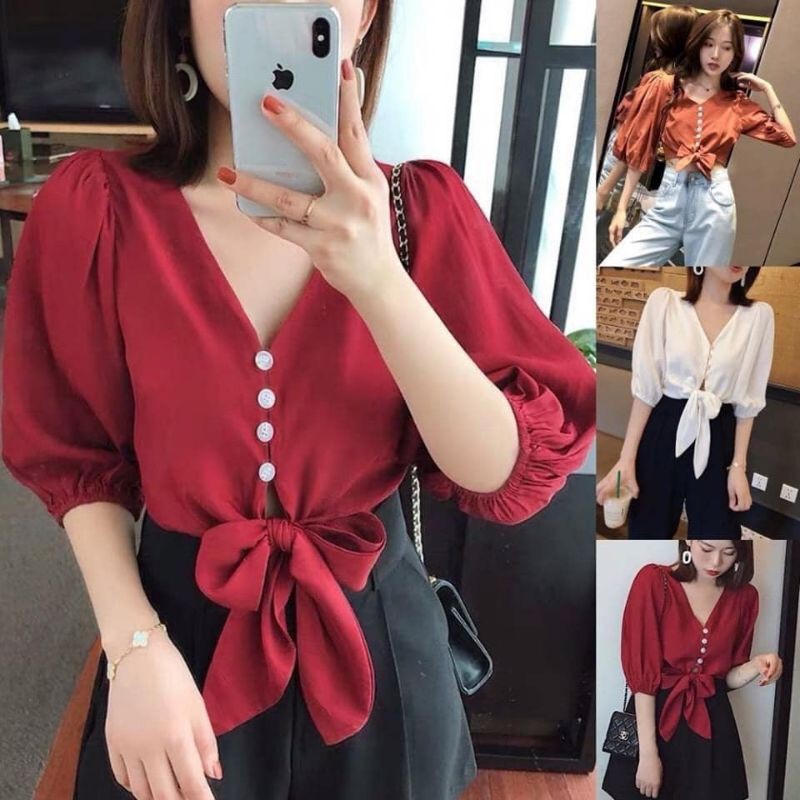 Áo Croptop tay bồng cột dây
