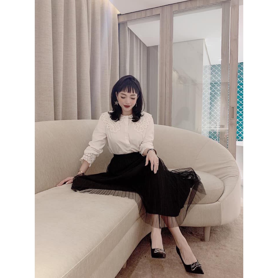 Áo sơ mi cách điệu cổ ren điệu đà MSĐ