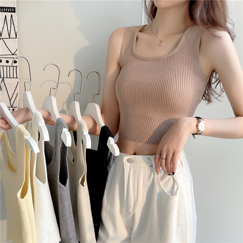 SUXI Áo Croptop Dệt Kim Màu Trơn Thiết Kế Mới Thời Trang Theo Phong Cách Hàn Quốc Cho Nữ