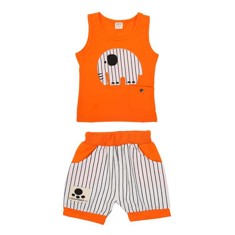 Bộ áo cotton sát nách + quần ngắn kẻ sọc cho bé trai ( 1-5 tuổi )