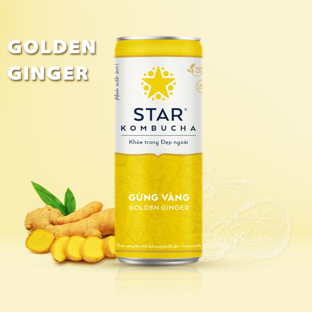 Lốc 6 lon trà lên men Star Kombucha mix 3 vị (250ml/lon) - Trà hoa quả giảm cân kombucha chứa probiotics