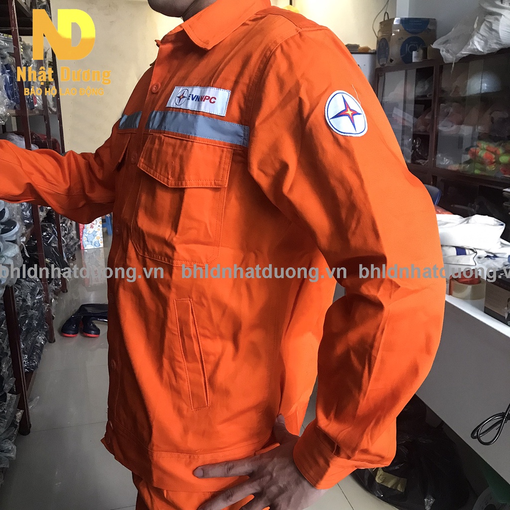 Quần áo bảo hộ lao động ngành điện lực miền bắc, áo phản quang, quần túi hộp - Full size