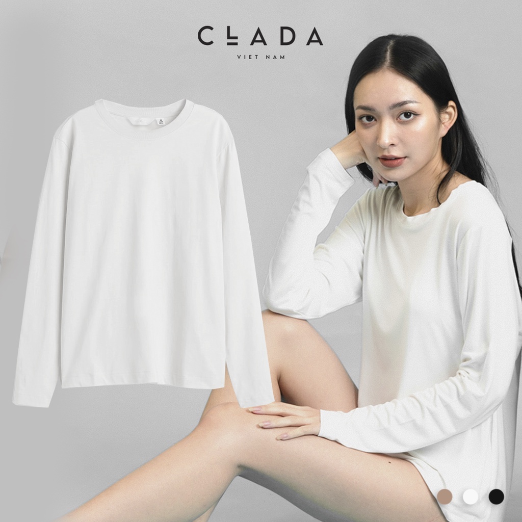 Áo thun nữ cotton dài tay basic cổ tròn