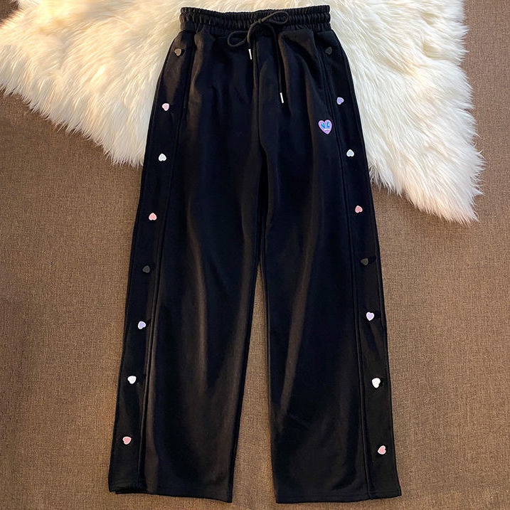 Quần thể thao Lq-255 dáng dài rộng có nút cài hình trái tim thời trang mùa hè cho nữ