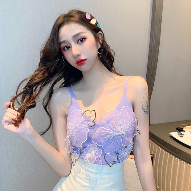 [Hana And Alice] Áo Hai Dây Dệt Kim Họa Tiết Hoa Ba Chiều Gợi Cảm