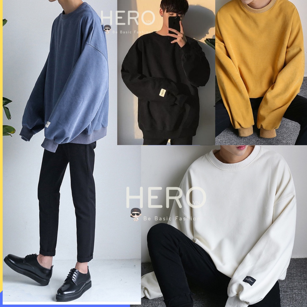 Áo nỉ nam nữ dài tay cổ tròn AN05 form dán rộng Áo sweater nỉ bông phong cách Hàn Quốc MrHero
