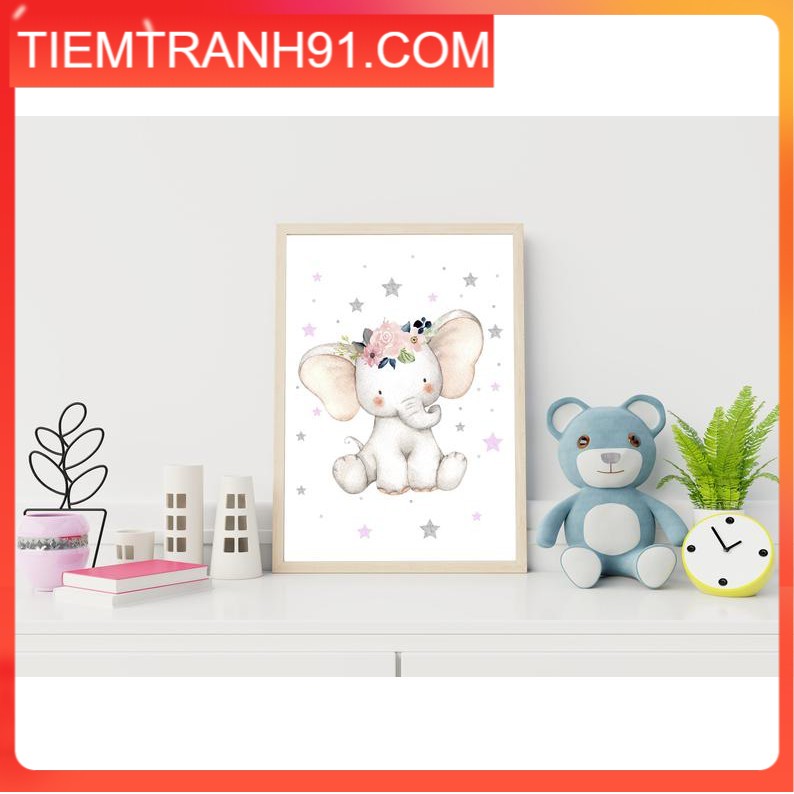 Tranh treo tường | Tranh cho bé-Elephant Wall Art for Nursery Decor,Watercolor Elephant Print 54 , tranh canvas giá rẻ