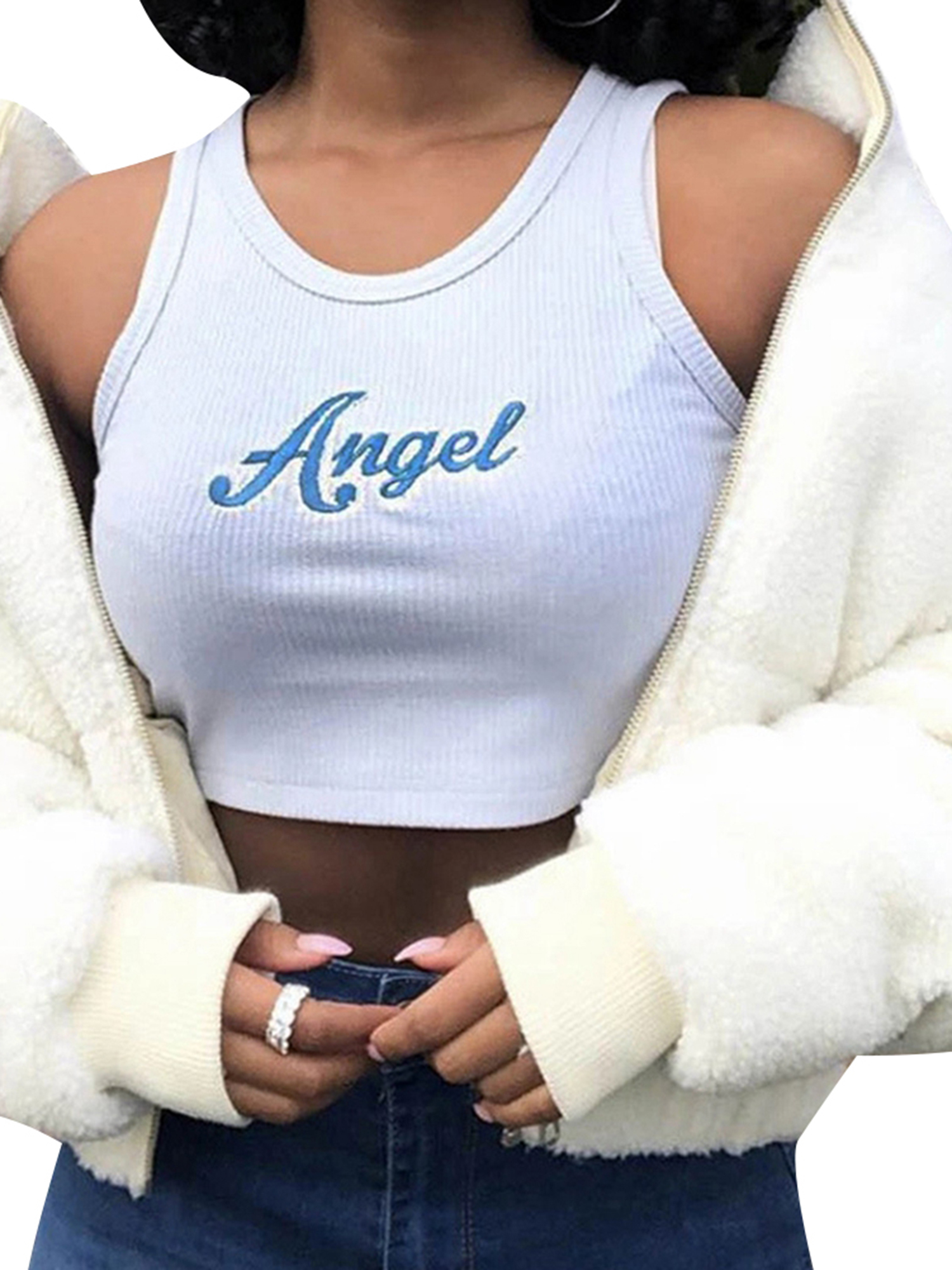 Áo lửng không tay họa tiết chữ thêu quyến rũ cho nữ | BigBuy360 - bigbuy360.vn