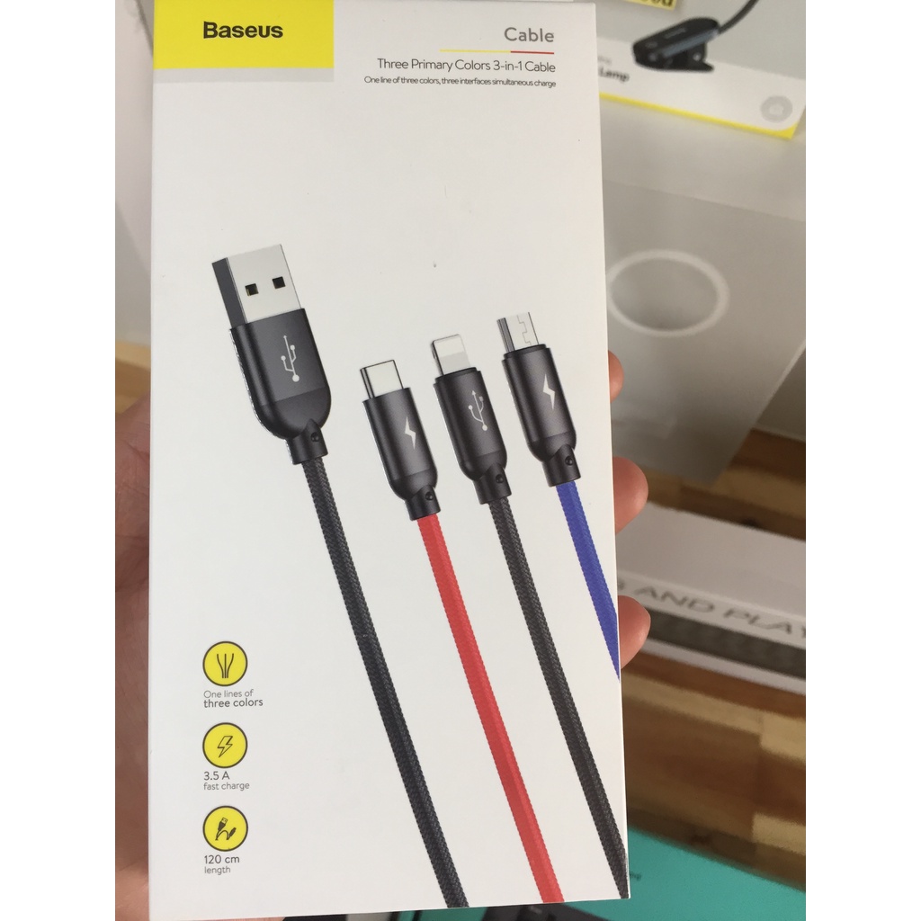 Cáp sạc 3 đầu Baseus Three Primary Colors dòng sạc 3.5A dây dù chắc chắn
