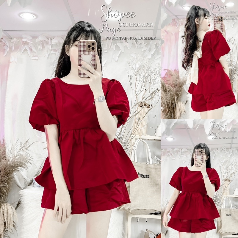 Set bộ peplum cột nơ lưng