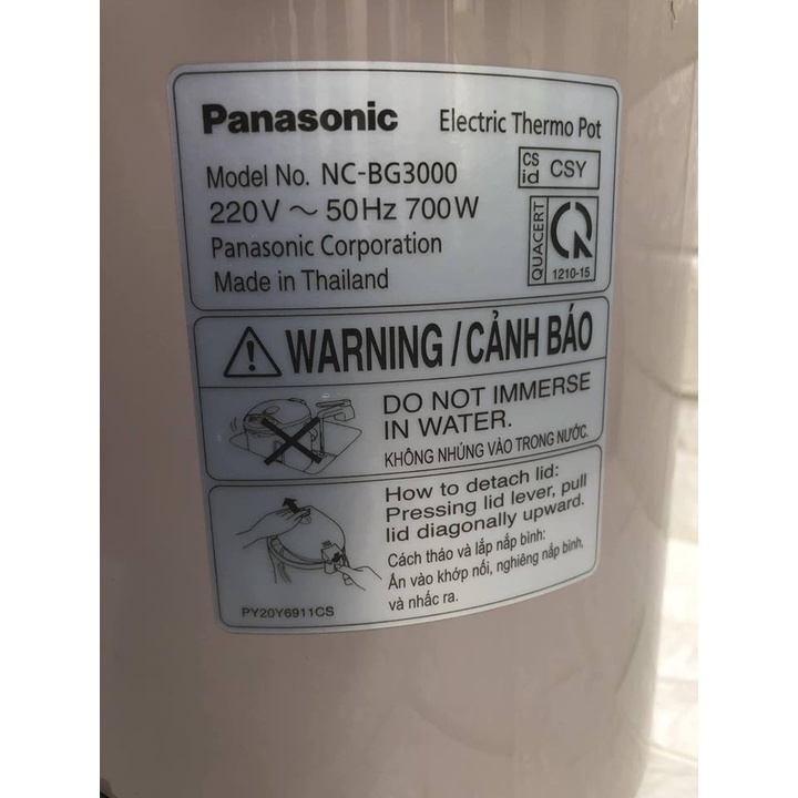 BÌNH THỦY ĐIỆN PANASONIC NC-BG3000C 3.0 LÍT XUẤT XỨ THÁI LAN