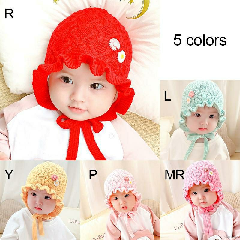 Mũ len bèo Hoa Cúc cho bé có dây buộc chống gió và giữ ấm cho bé từ 0 tháng đến 2 tuổi. Mũ nón len đội mùa đông cho bé