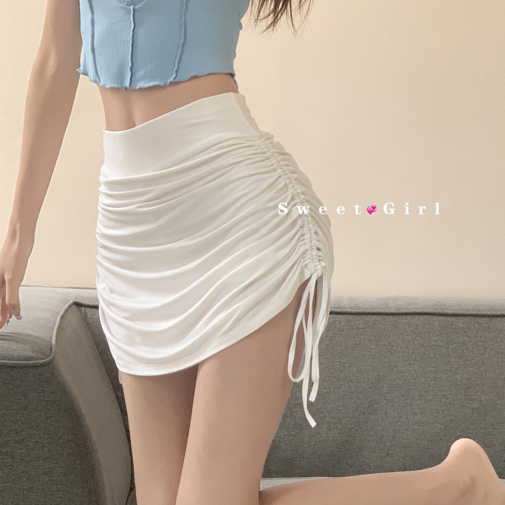 Váy Ngắn Lưng Cao Co Giãn Thiết Kế Dây Rút Phong Cách Âu Mỹ Quyến Rũ | BigBuy360 - bigbuy360.vn