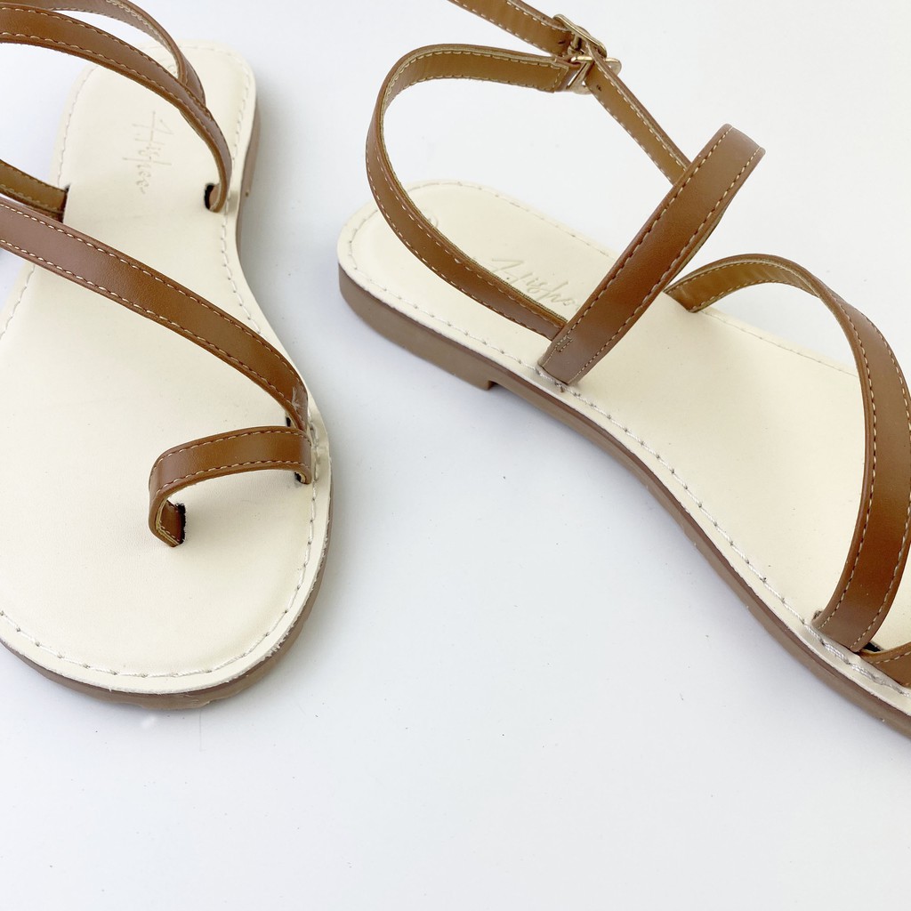 Dép sandal nữ đẹp thời trang đi biển quai dây mảnh đế bệt HISHOO quai xỏ ngón có Bigsize S020