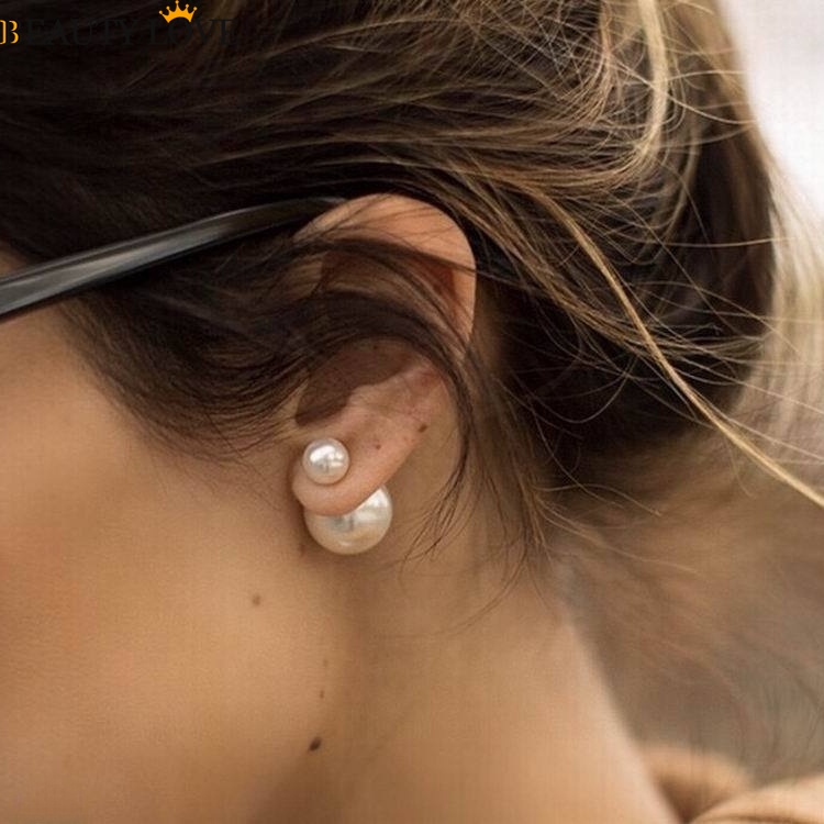 Khuyên Tai Hạt Ngọc Trai Tròn Lớn Hai Mặt Phong Cách Hàn Quốc Dành Cho Nữ