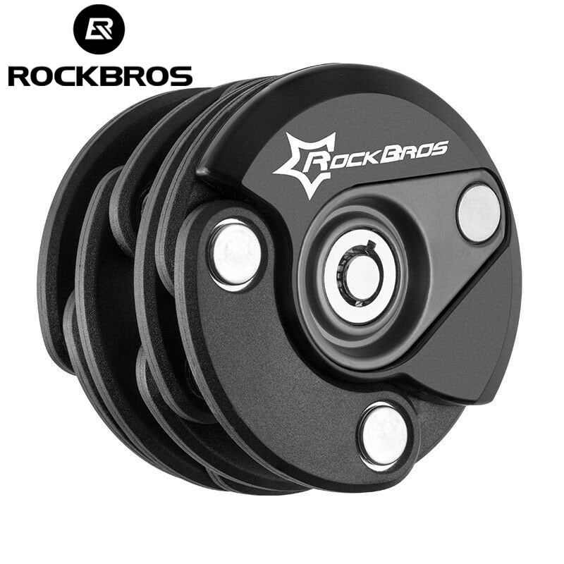 Khóa Xe Đạp Chống Trộm Rockbros Dạng Xích Xếp Được Kẹp Màu Đen 7cm * 5cm Kèm Chìa Khóa