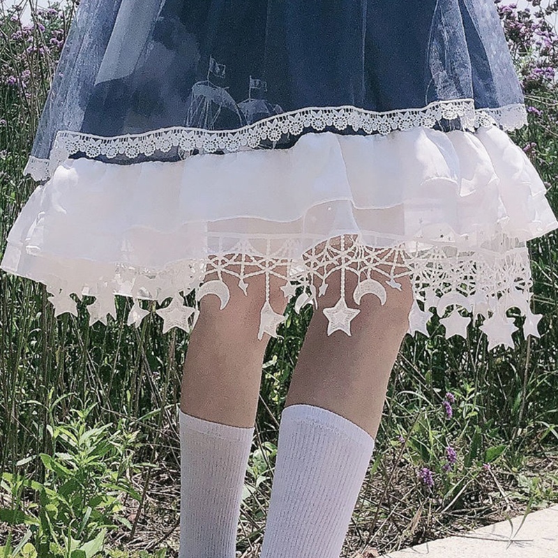 XIXI Chân váy 2 vòng đính tua rua phong cách lolita